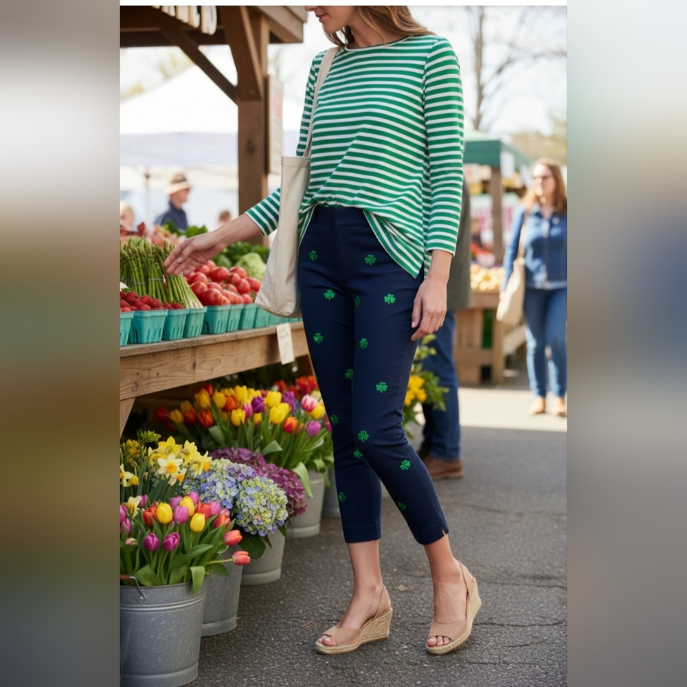 Castaway Nantucket Navy Kelly Shamrock Sz 10 Capri Pants NWT